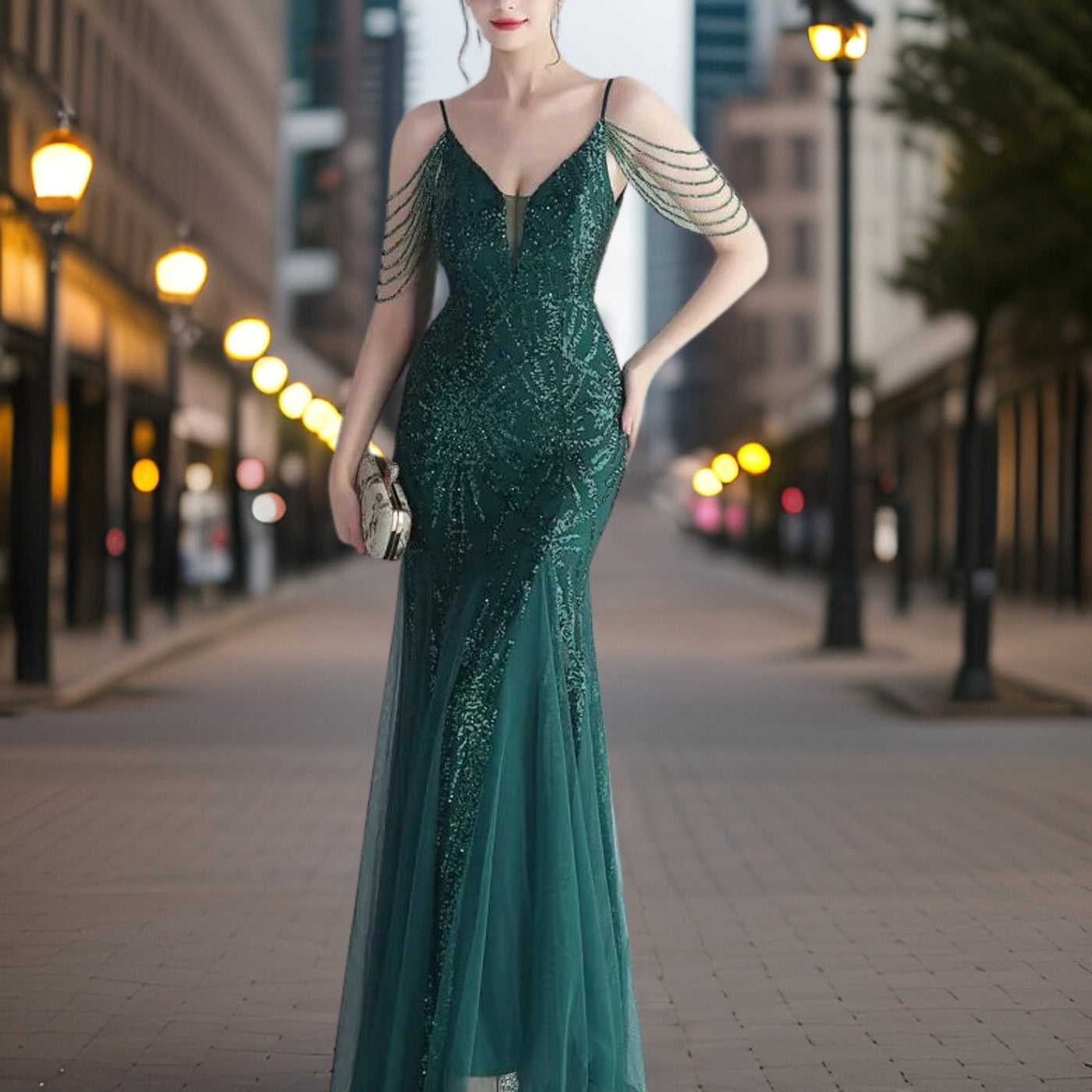 Avelena | Elegantes Perlen Abendkleid
