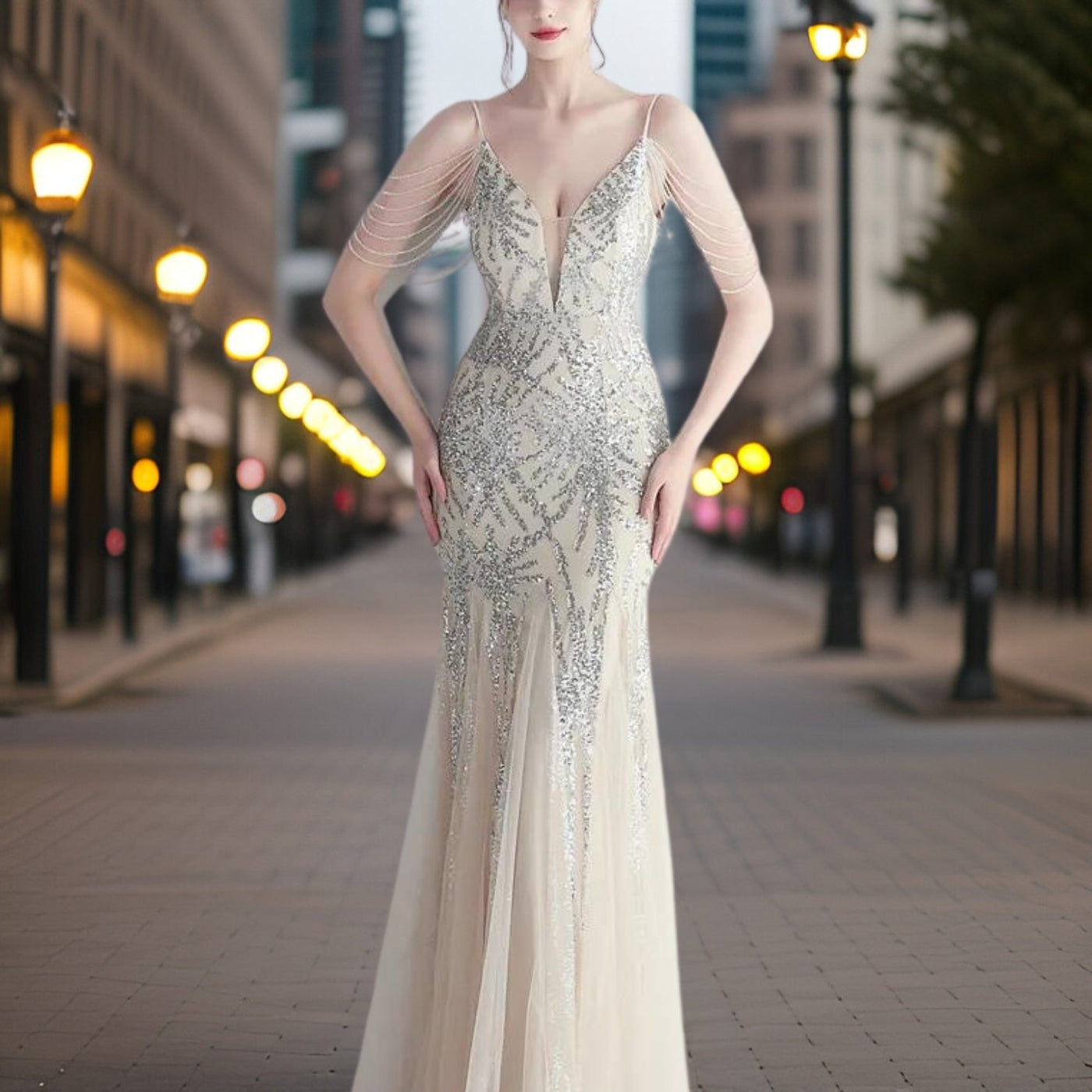 Avelena | Elegantes Perlen Abendkleid