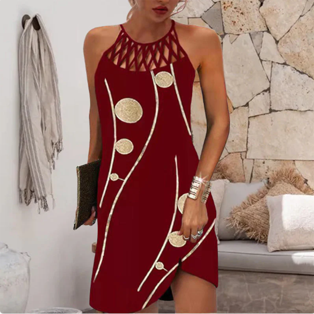 Kleid mit Vintage-Print | Gehäkelter Neckholder | Boho-Chic Flair