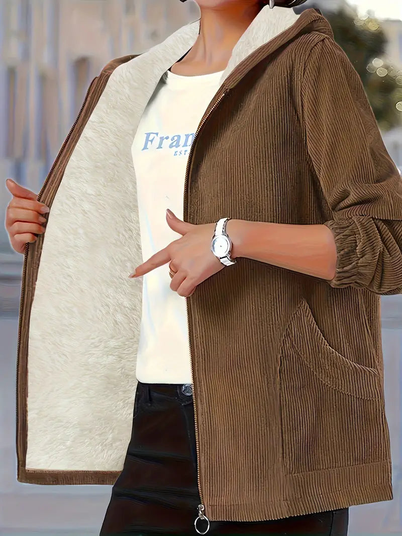 Avelena | Plus Size Einfarbige Kapuzenjacke, Lässige Warme Zip-Up-Jacke