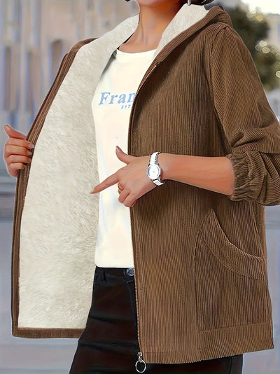 Avelena | Plus Size Einfarbige Kapuzenjacke, Lässige Warme Zip-Up-Jacke
