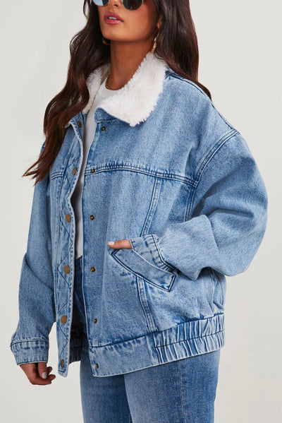 Avelena | Übergroße Fleece-Kragen Modische Jeansjacke Damen