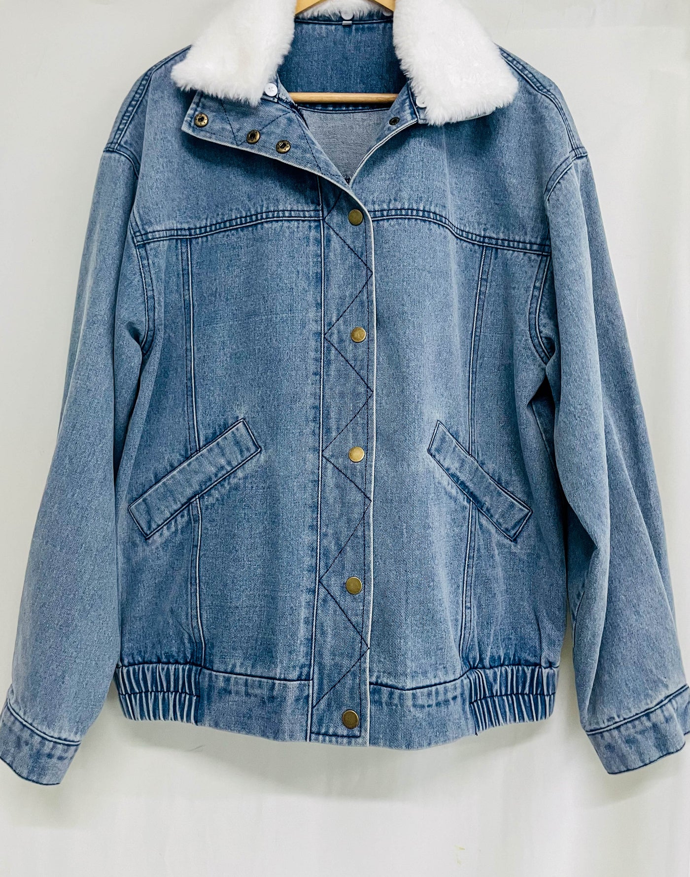 Avelena | Übergroße Fleece-Kragen Modische Jeansjacke Damen