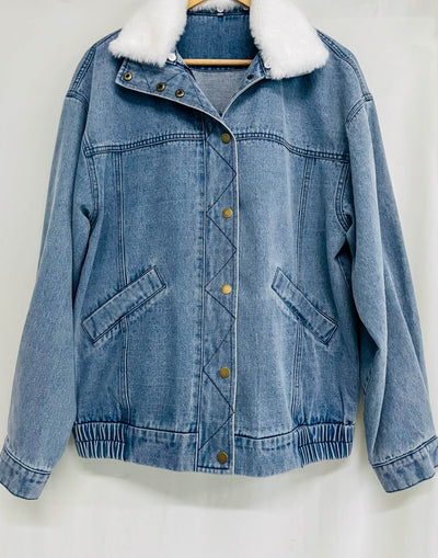 Avelena | Übergroße Fleece-Kragen Modische Jeansjacke Damen