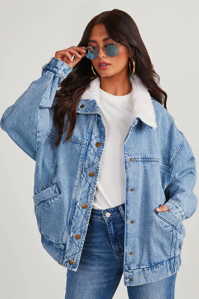 Avelena | Übergroße Fleece-Kragen Modische Jeansjacke Damen