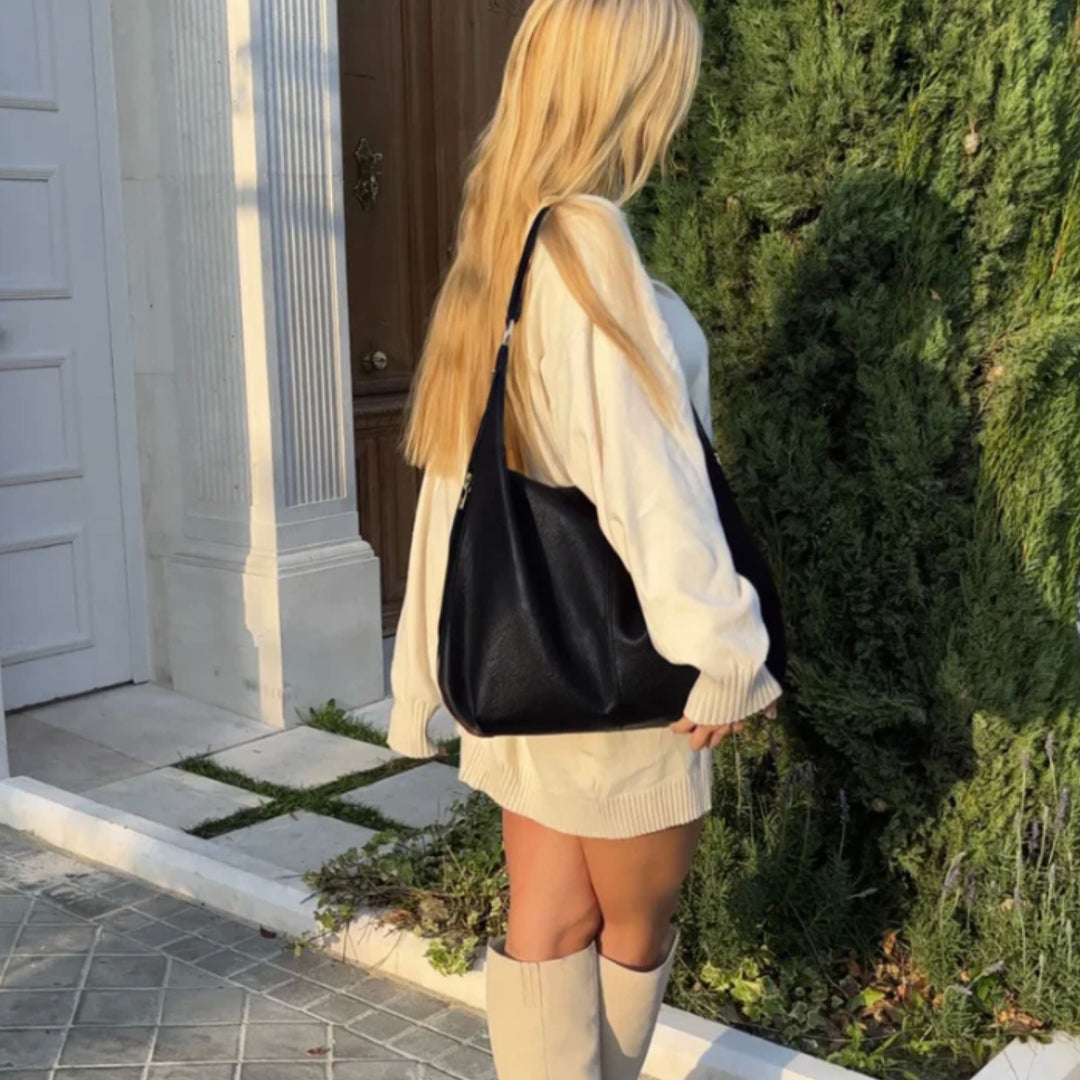 AMALFI CHARM NERO - Leather Tote Bag