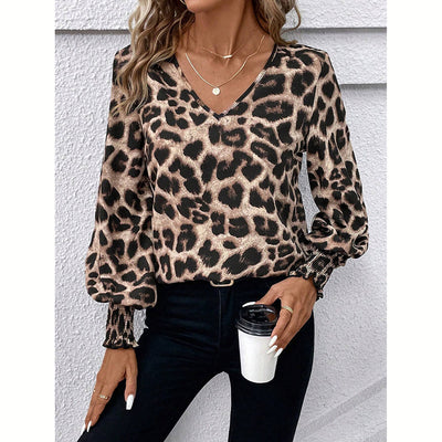 Claire |  Damenblusen Herbst Winter einfache Passform schlank Leopard lange Ärmel