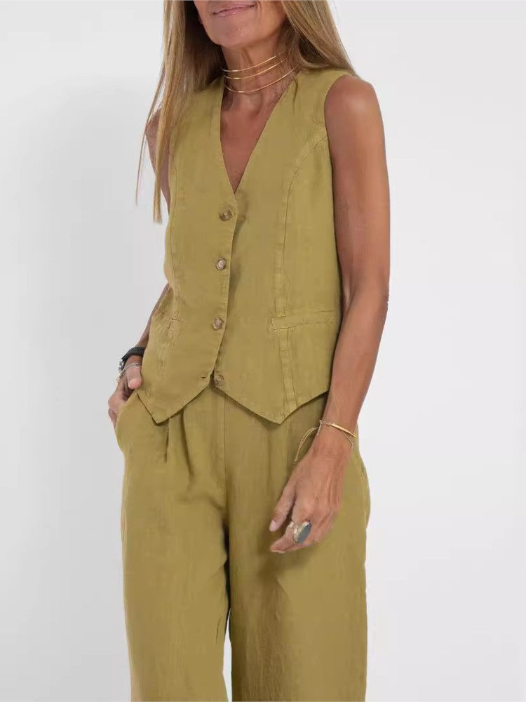 Annika | Mode Weste Hose Collage Spleißen reine ärmellose Farbe lässig Anzug