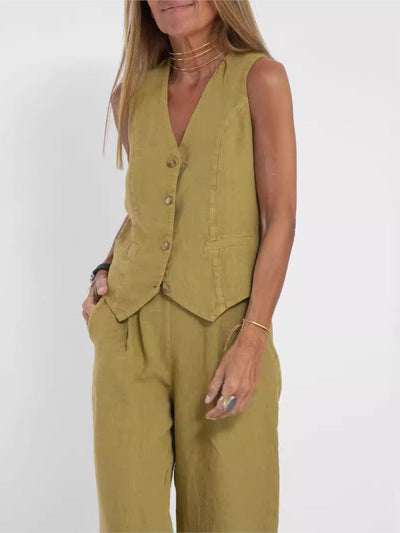 Annika | Mode Weste Hose Collage Spleißen reine ärmellose Farbe lässig Anzug