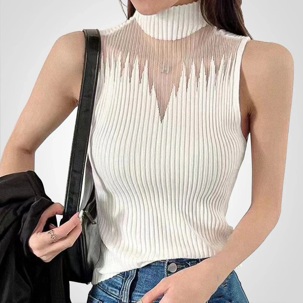 Rudolfa | Transparentes gestricktes Crop-Top mit Neckholder