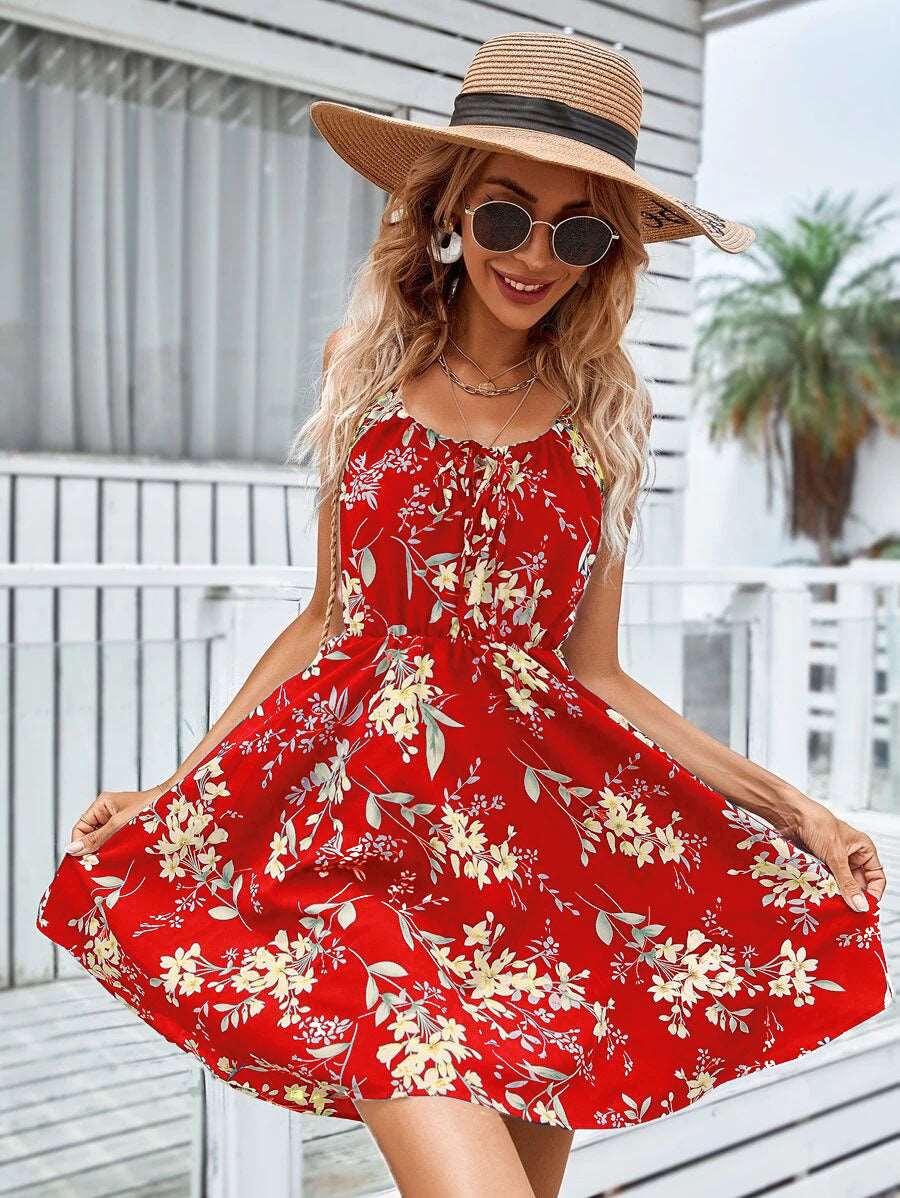 Sommerkleid mit Blumenmuster | Spaghettiträger | Leicht & Feminin