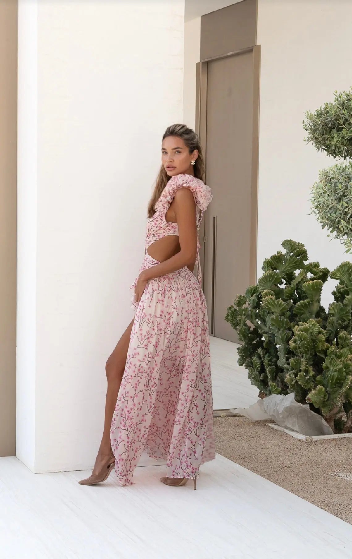 LYRA – Pink Cascade Maxi Dress