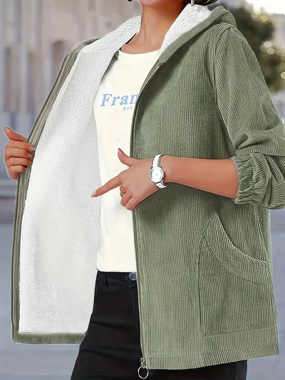 Avelena | Plus Size Einfarbige Kapuzenjacke, Lässige Warme Zip-Up-Jacke