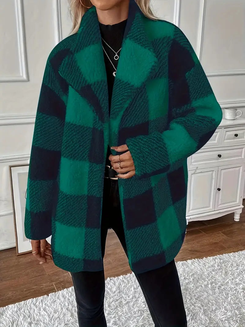 Avelena | Karomuster Teddy Mantel Lässige Eleganz mit Wasserfallkragen