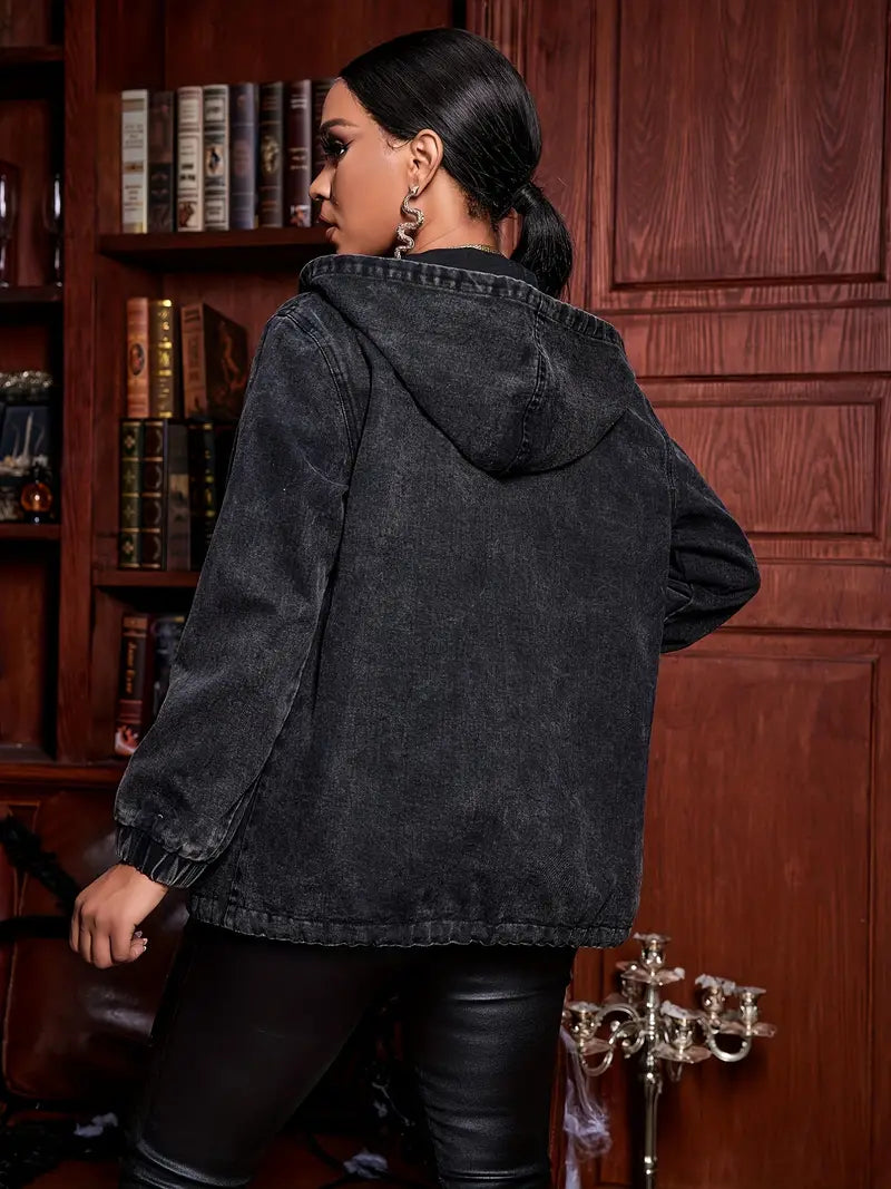 Avelena | Elegante Denim-Jacke mit Kapuze und Reißverschluss
