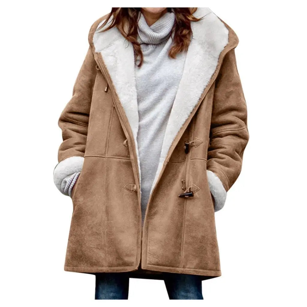 Avelena | Fleece Wildlederjacke mit Halblanger Kapuze