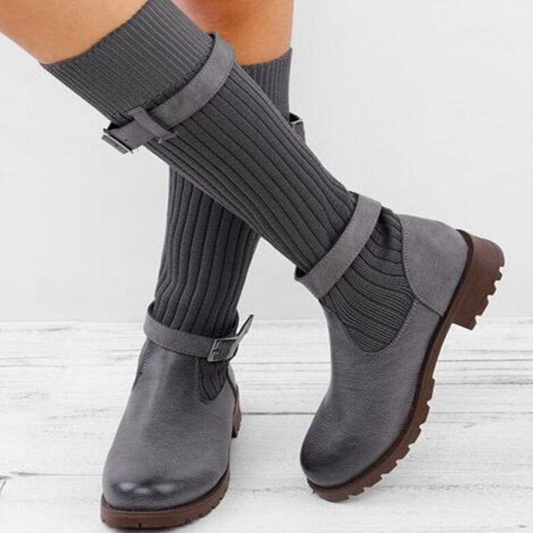 Avelena | Warme Wollstricklederstiefel für Frauen