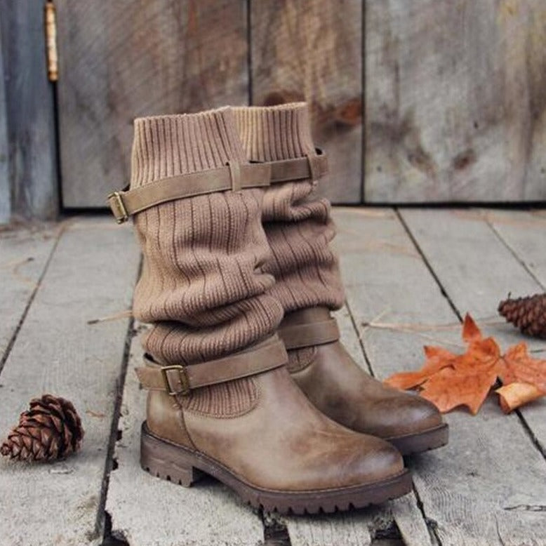 Avelena | Warme Wollstricklederstiefel für Frauen