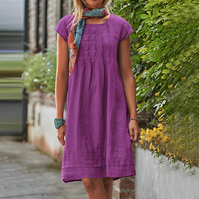 Avelena | Schönes Schlichtes Kleid mit Kurzen Ärmeln