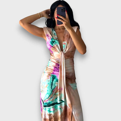 Celinne – Drapiertes Kleid mit Marmorprint