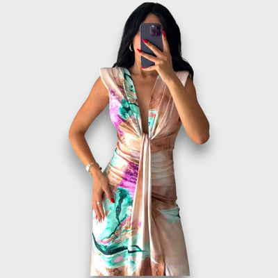 Celinne – Drapiertes Kleid mit Marmorprint