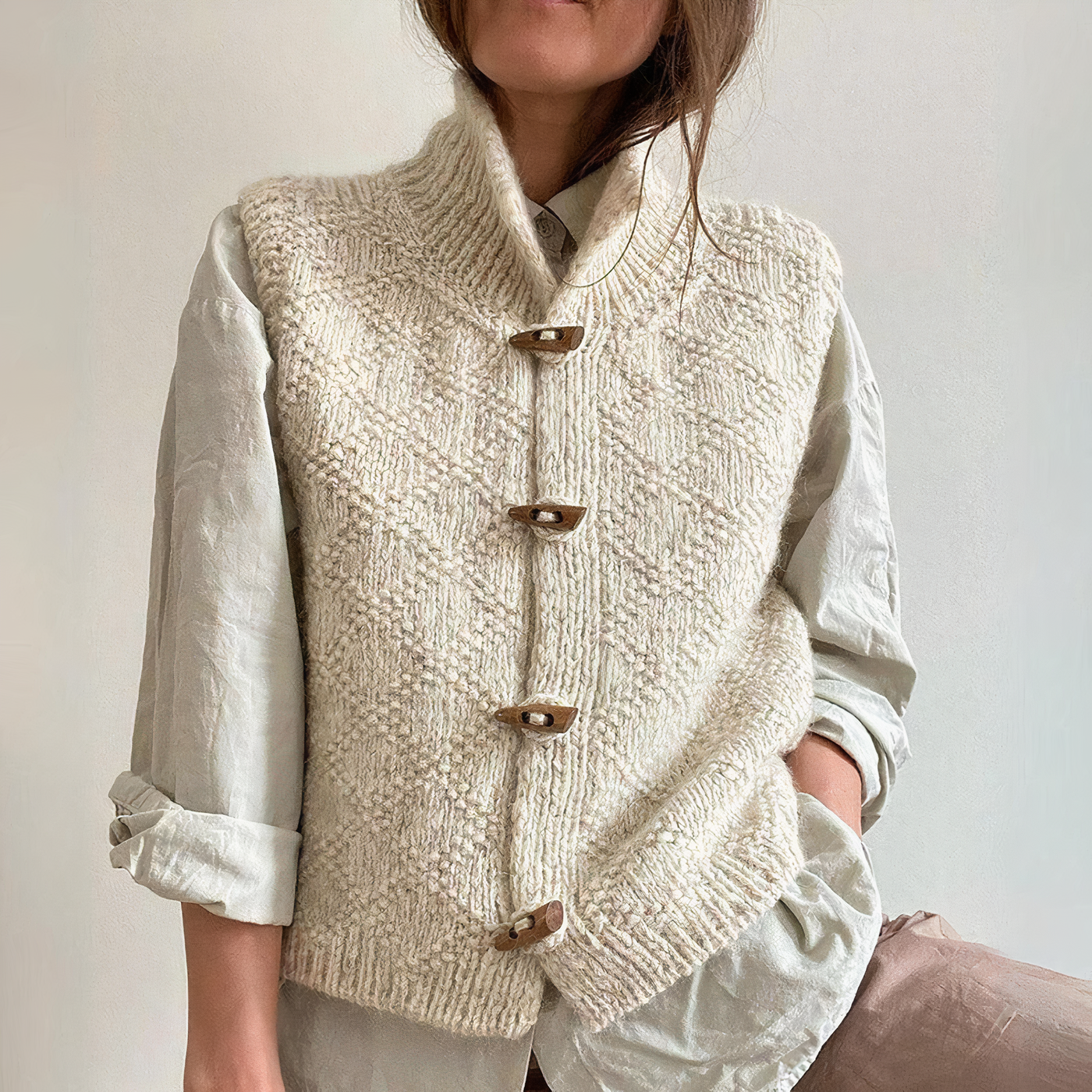 Avelena | Elfenbeinfarbene Strickjacke