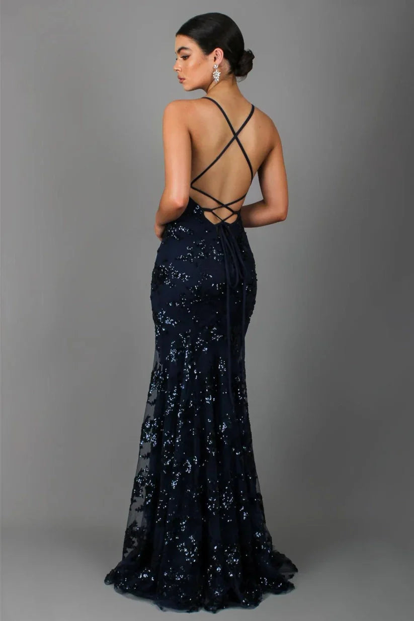 Abendkleid mit Glitzerapplikationen | Eleganz & Glamour | Figurbetonter Schnitt