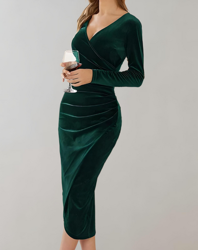 Samt-Wickelkleid | Eleganz und Raffinesse | Figurbetontes Design