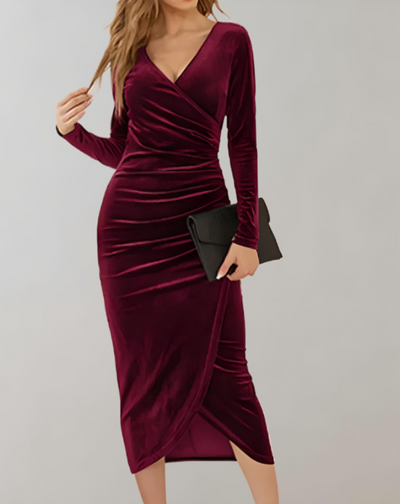 Samt-Wickelkleid | Eleganz und Raffinesse | Figurbetontes Design