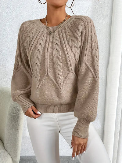 Damen Strickpullover – Eleganter Zopfmuster Pullover mit Rundhals