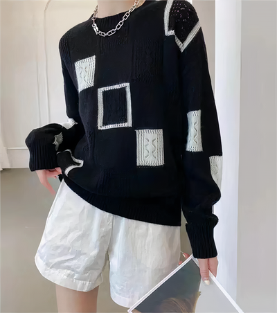 Avelena | Geometrischer Patchwork-Pullover