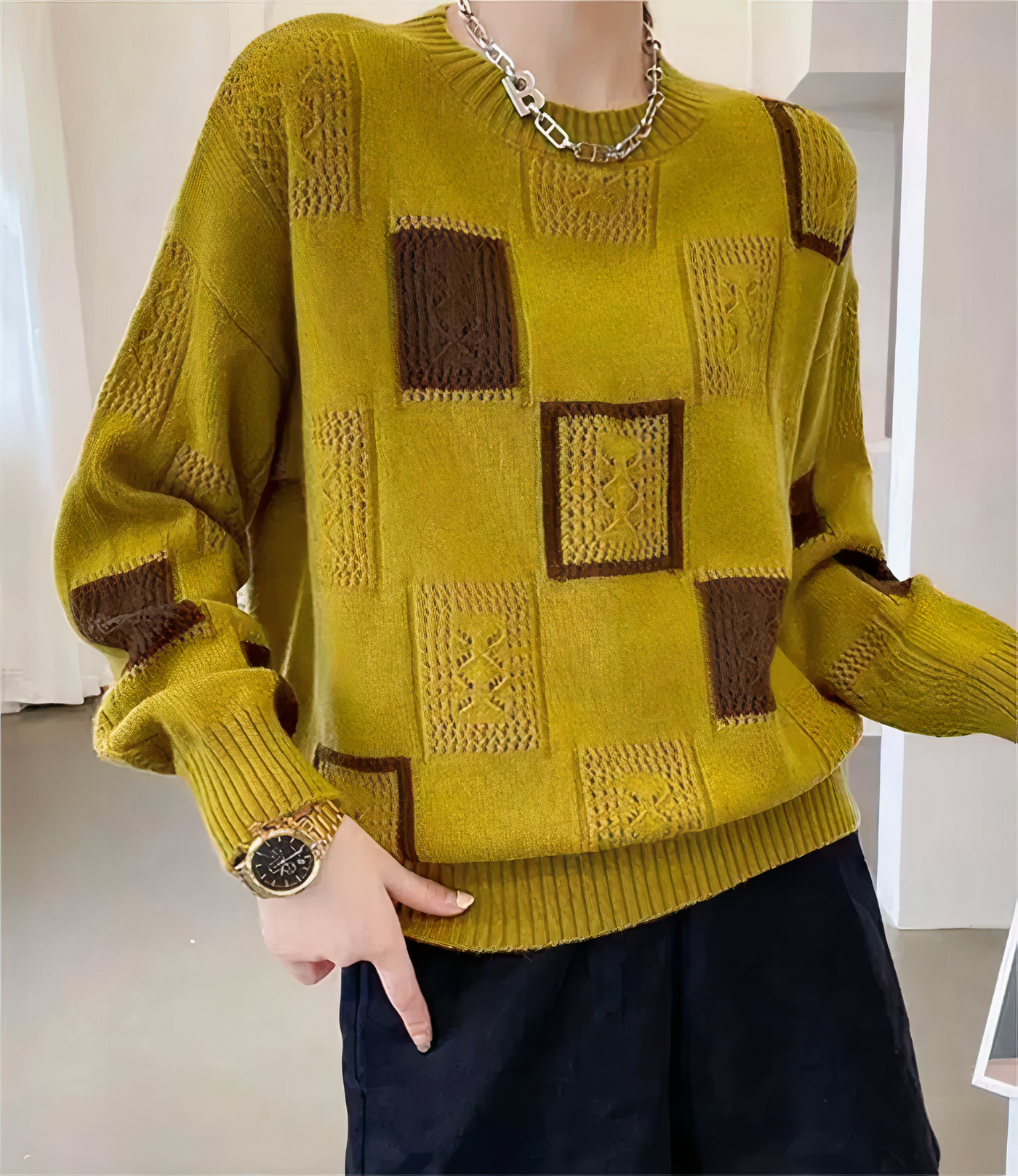 Avelena | Geometrischer Patchwork-Pullover