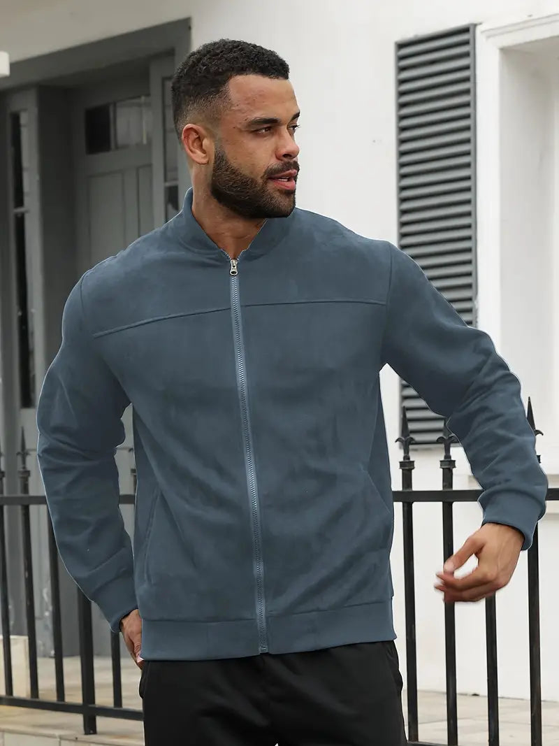 Avelena | Herren Vintage-Inspirierte Fleecejacke aus Wildleder Casual Zip-Up