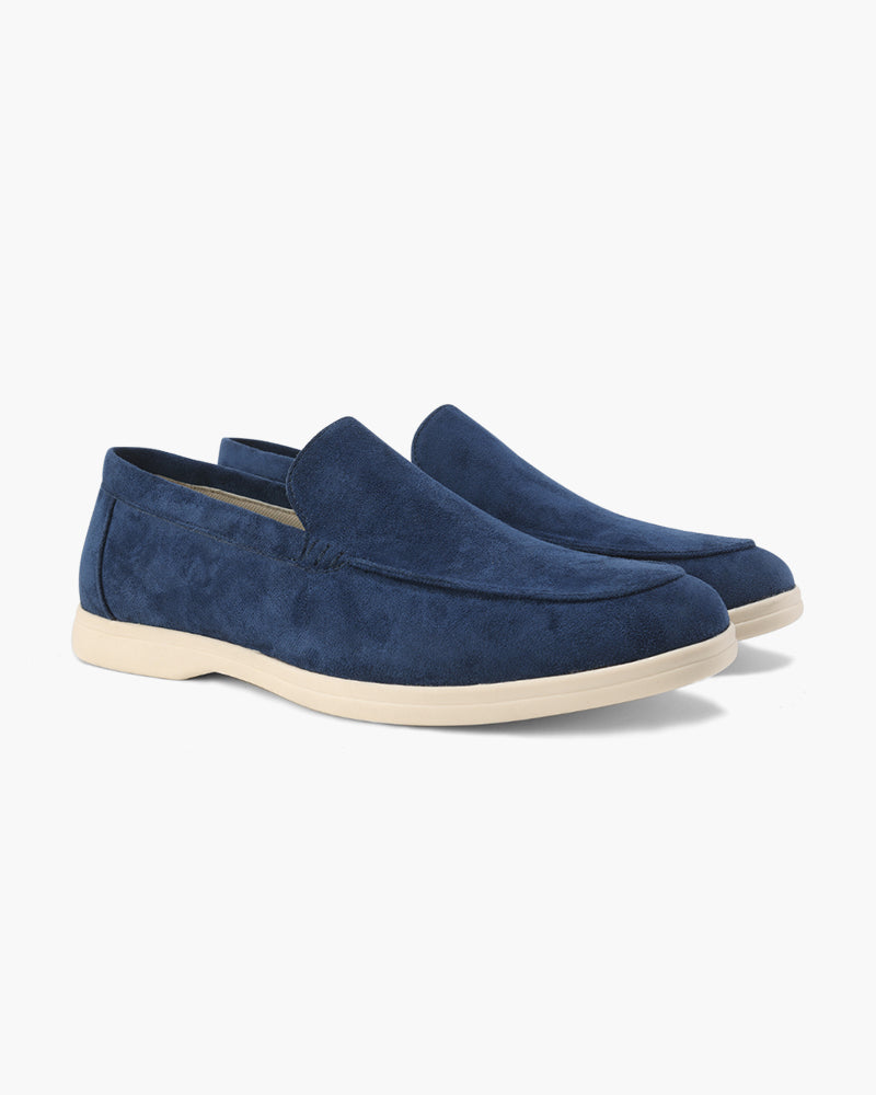 Carson |  Marineblau Zopfmuster-Pullover 3-teiliges Set mit hose & Wildleder-Loafer