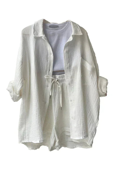 Lässiges 2-Teiler Damen Set – Oversize Hemd & Shorts aus Musselin | Zendoo.de