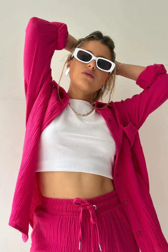 Lässiges 2-Teiler Damen Set – Oversize Hemd & Shorts aus Musselin | Zendoo.de