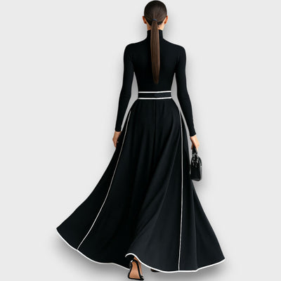 Marceline – Schwarzes Maxikleid mit weißen Nähten