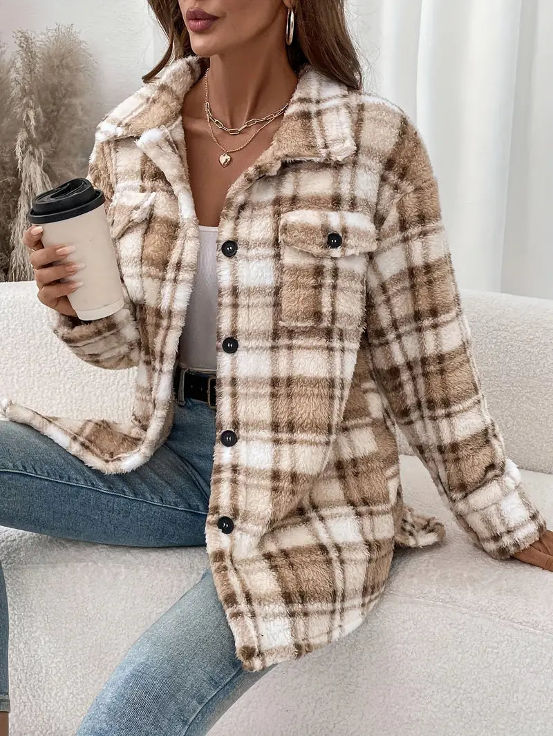 Avelena | Eleganter Karierter Fleece-Mantel für Damen Beidseitig Wärmend
