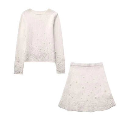 Zweiteiliges Perlenpullover- und Rock-Set | Eleganz und Raffinesse | Femininer Stil