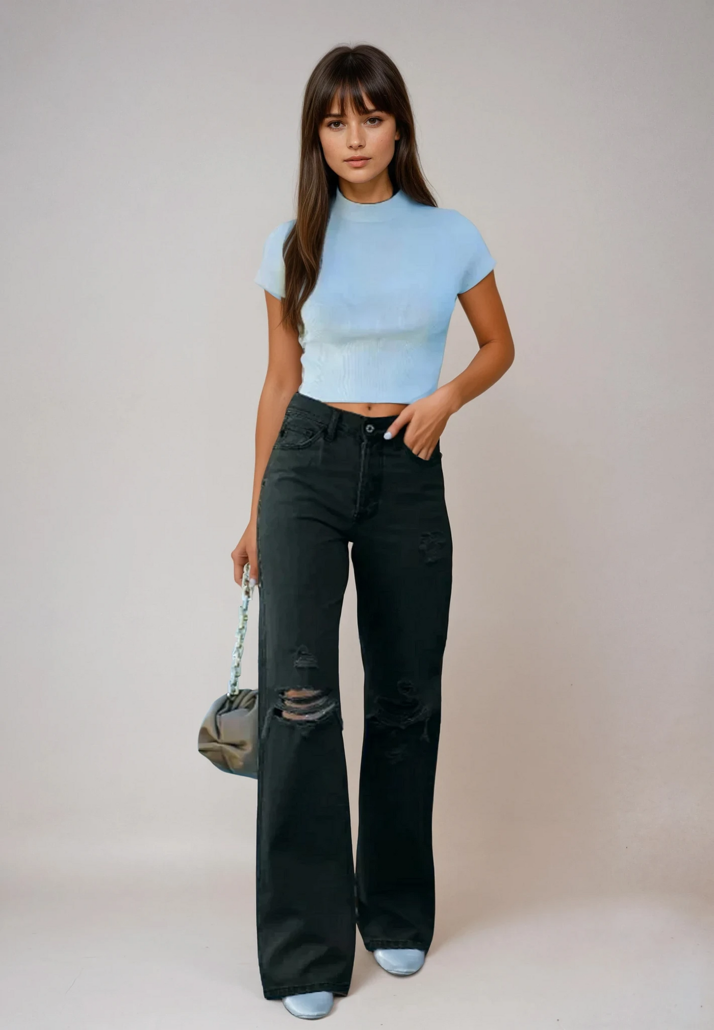 LIRIEL – HIGH WAIST STRAIGHT LEG RIPPED JEANS