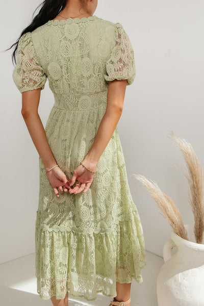 Avelena | Grünes Spitzen-Midikleid