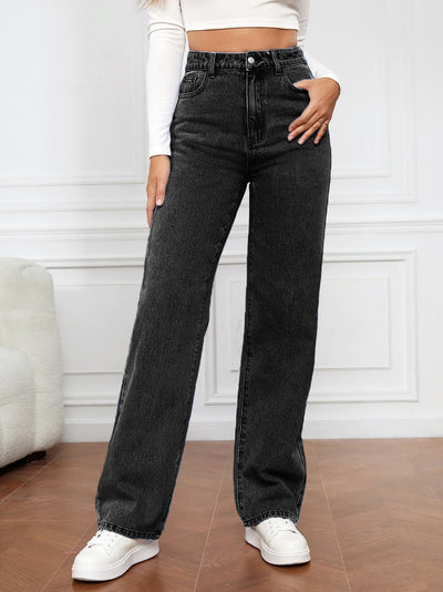 Sorella – Hochtaillierte gewaschene Straight-Leg Jeans