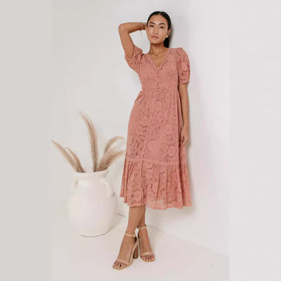 Avelena | Grünes Spitzen-Midikleid