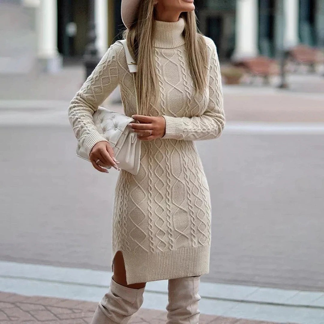 Rollkragen-Strickkleid | Zopfmuster | Kuscheliger Komfort