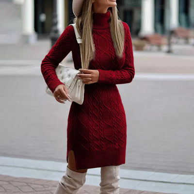 Rollkragen-Strickkleid | Zopfmuster | Kuscheliger Komfort