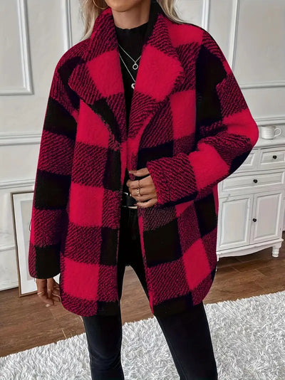 Avelena | Karomuster Teddy Mantel Lässige Eleganz mit Wasserfallkragen