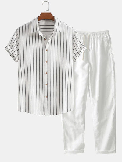 Stilvolles Herren Sommer-Set | Gestreiftes Hemd & Leinen-Mix Hose