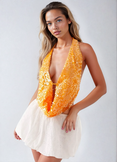 Luna – Orange Cowl Neck Top