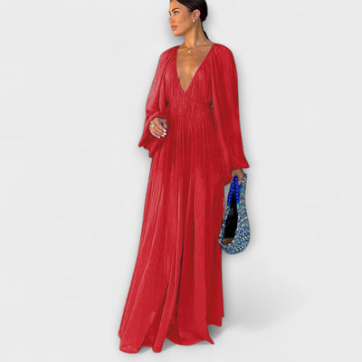 Elegantes Plissiertes Langarmkleid