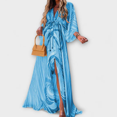 Aurina – Fließendes Maxikleid mit künstlerischem Print